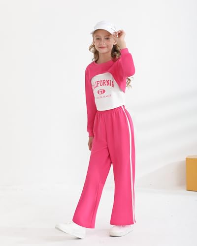 Girls 3 Piece Outfits Long Sleeve Crop Shirts & Cami Tops & Sweatpants Sets Fall Clothes Size 8-12Y