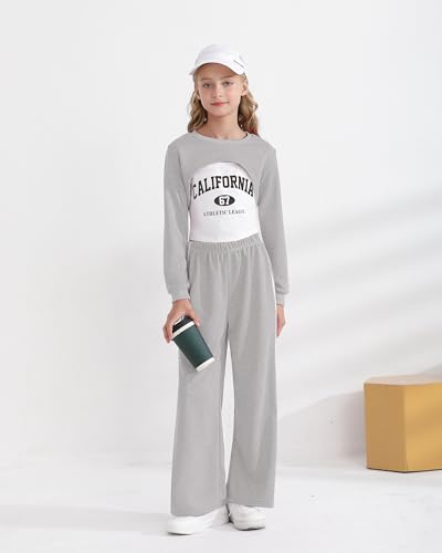Girls 3 Piece Outfits Long Sleeve Crop Shirts & Cami Tops & Sweatpants Sets Fall Clothes Size 8-12Y