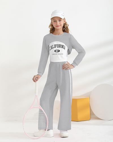 Girls 3 Piece Outfits Long Sleeve Crop Shirts & Cami Tops & Sweatpants Sets Fall Clothes Size 8-12Y
