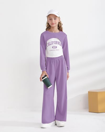 Girls 3 Piece Outfits Long Sleeve Crop Shirts & Cami Tops & Sweatpants Sets Fall Clothes Size 8-12Y