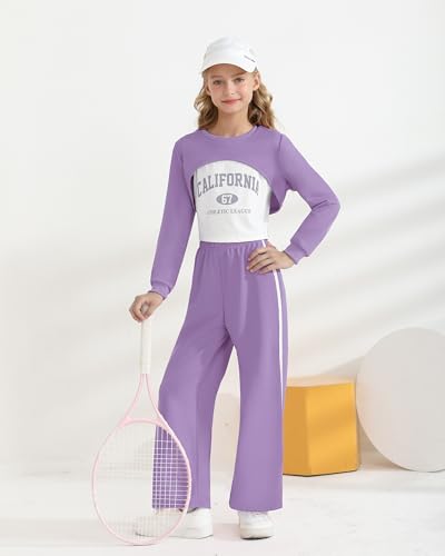 Girls 3 Piece Outfits Long Sleeve Crop Shirts & Cami Tops & Sweatpants Sets Fall Clothes Size 8-12Y