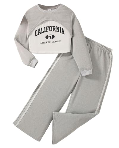 Girls 3 Piece Outfits Long Sleeve Crop Shirts & Cami Tops & Sweatpants Sets Fall Clothes Size 8-12Y