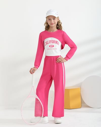 Girls 3 Piece Outfits Long Sleeve Crop Shirts & Cami Tops & Sweatpants Sets Fall Clothes Size 8-12Y