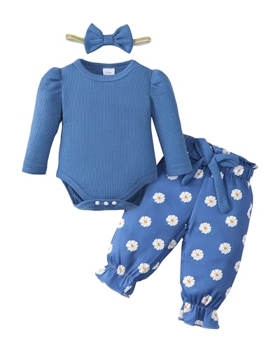 Mioglrie Baby Girl Clothes Newborn Girl Fall Winter Outfits Pants Set Preemie Clothing Headband 0 3 6 12 18 Months