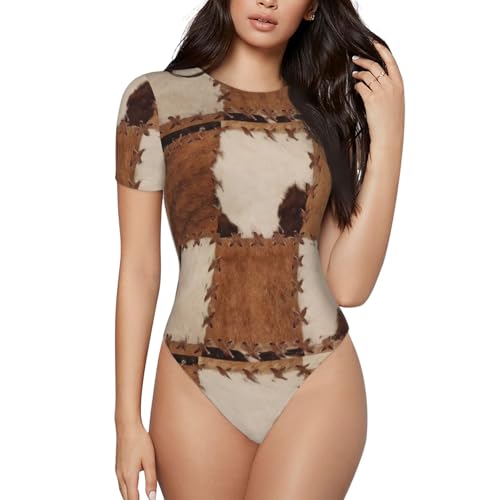 Serape Rainbow Stripes Mexican Pattern Women’s Short Sleeve Bodysuit Round Neck Onesie Stretchy One-Piece Jumpsuit