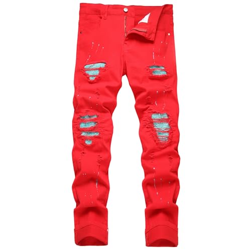 Men's Slim-fit Stretch Denim Jeans Featuring a Ripped Stretch Regular Pants