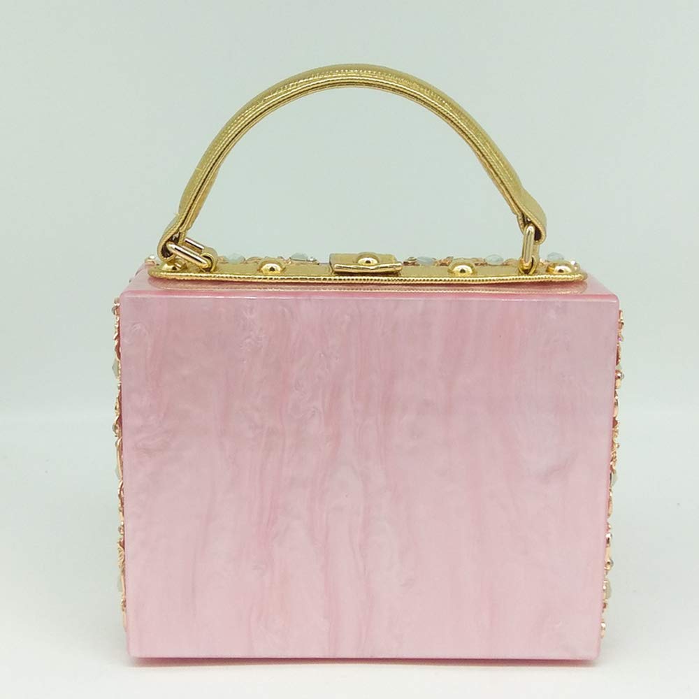 Boutique De FGG Acrylic & Flower Designer Shoulder Bags for Women Crossbody Bag Rhinestones Box Tote Evening Handbags,Small