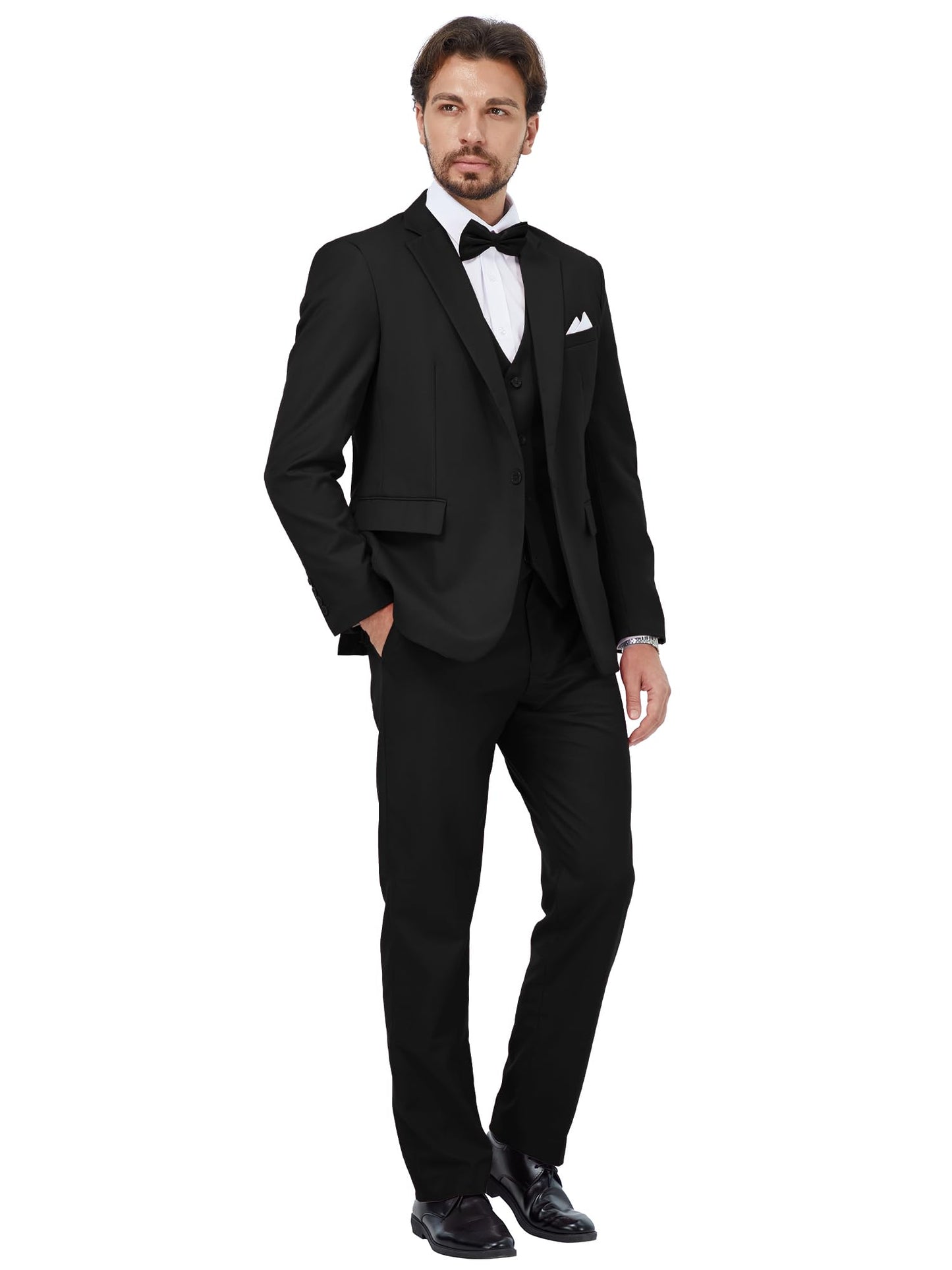 MAGE MALE Mens 3 Piece Suits Slim Fit Tuxedo Suit Set Soild Prom Wedding Suits One Button Blazer Vest Pants Set with Bow Tie