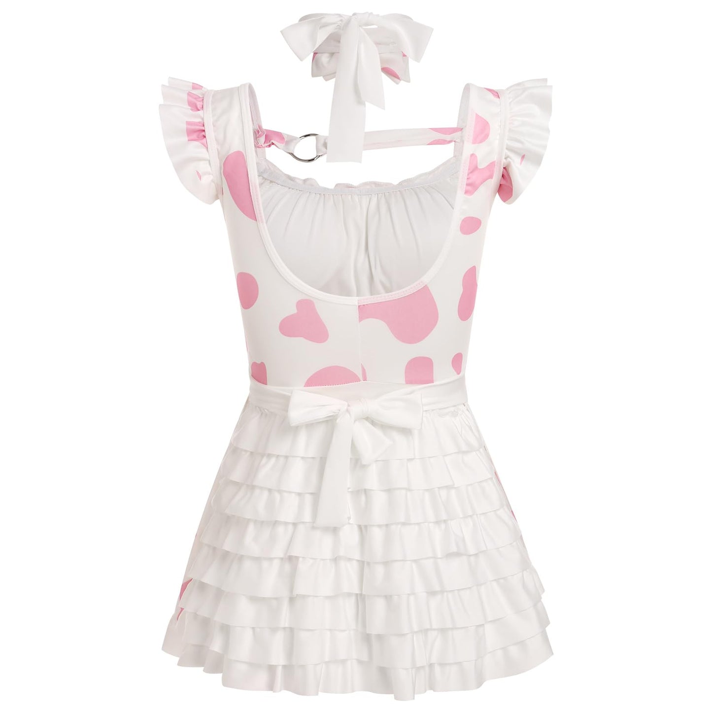 ABAFIP Women's Cute Cosplay Outfits Kawaii Anime Role Play Cow Kitten Ear Headband Stockings Ruffle Mini Dress set