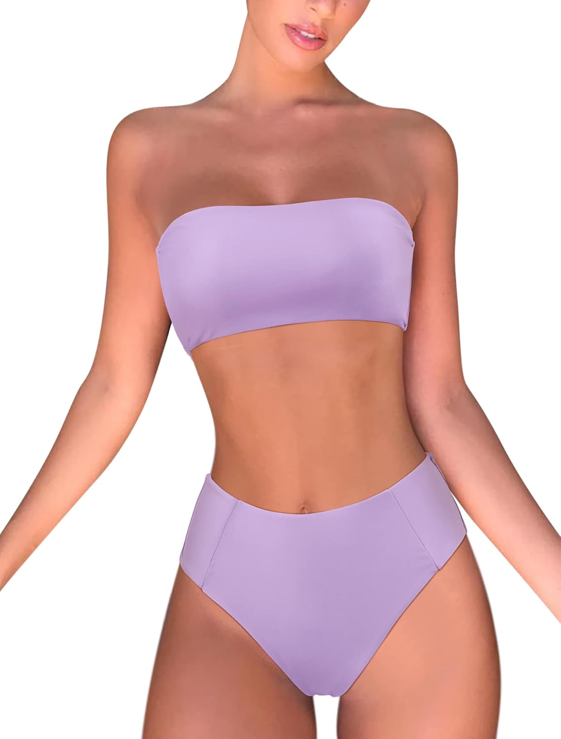 OMKAGI Women Bandeau Bikini Swimsuits Cheeky Off Shoulder Bathing Suit