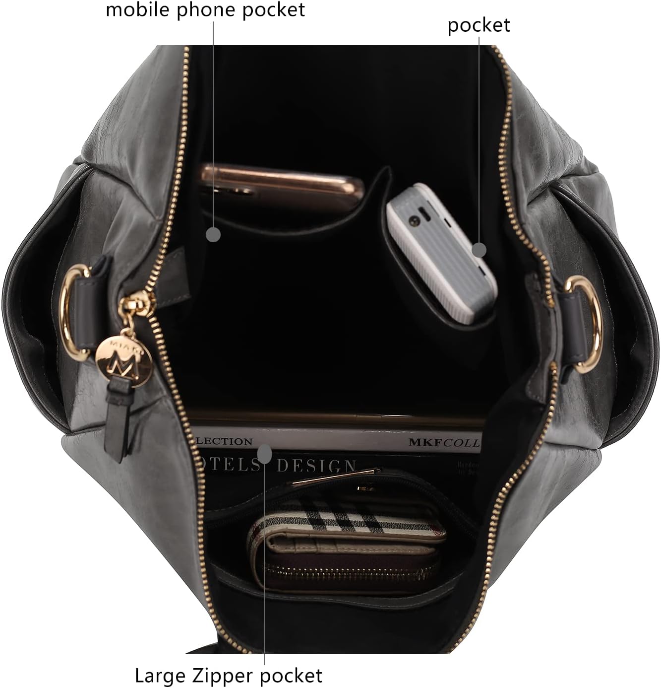 MKF Collection Shoulder Bag for Women, Crossbody Purse & Wristlet: PU Leather Satchel Pocketbook 3 PCs Handbag Set