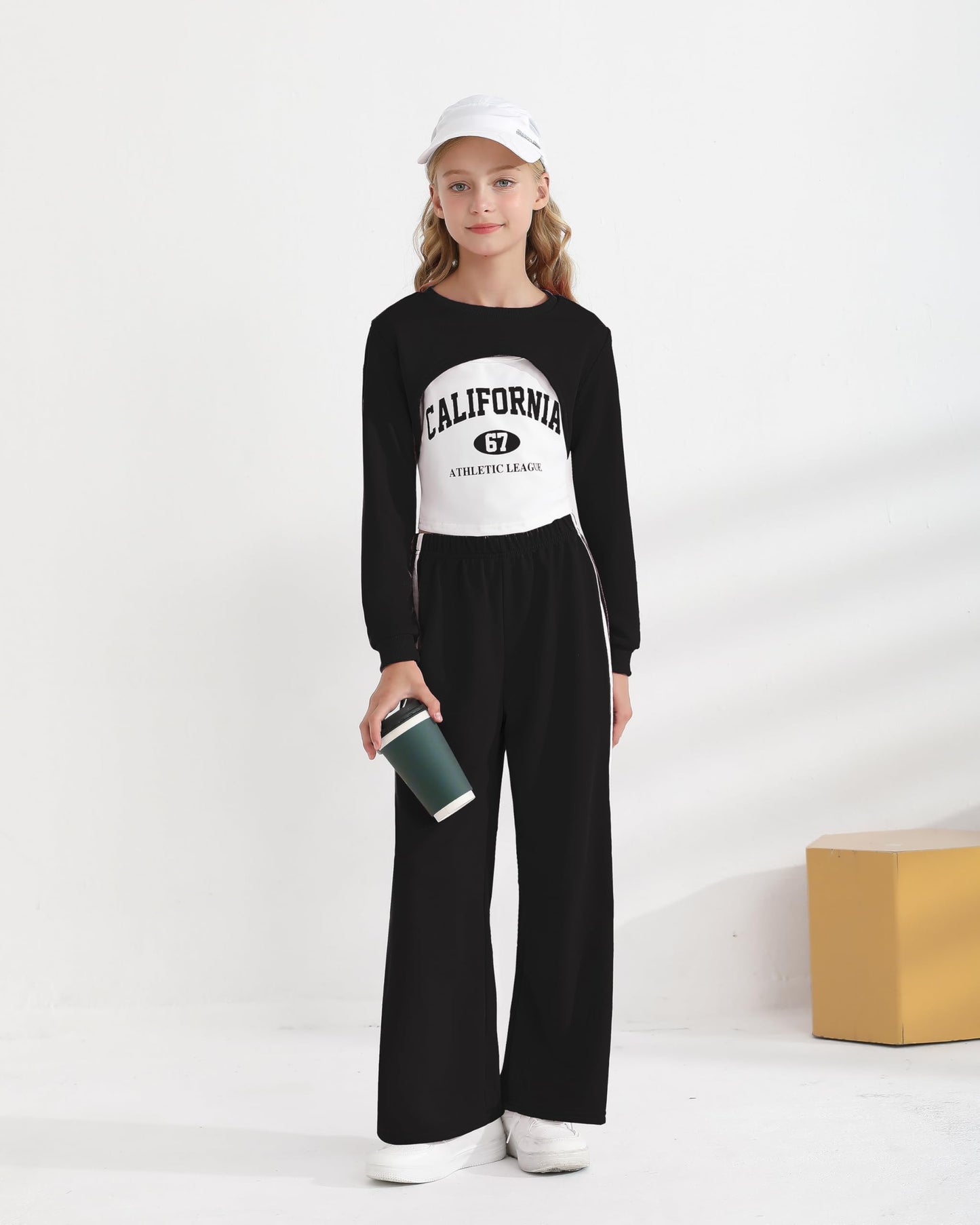 Girls 3 Piece Outfits Long Sleeve Crop Shirts & Cami Tops & Sweatpants Sets Fall Clothes Size 8-12Y