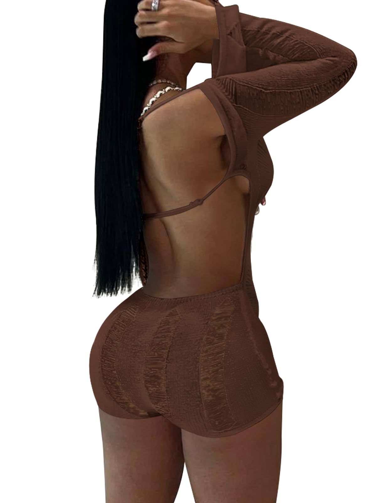 Women Sexy Off Shoulder Crochet Knitted Hollow Out Long Sleeve Romper Backless Bodycon Party Club Night Rompers