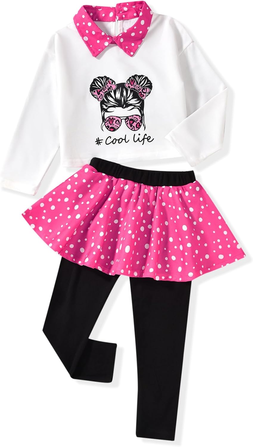 HINTINA Toddler Little Girl Letter Print Sweatshirt Top Plaid Skirt Pants Fall Winter Outfits