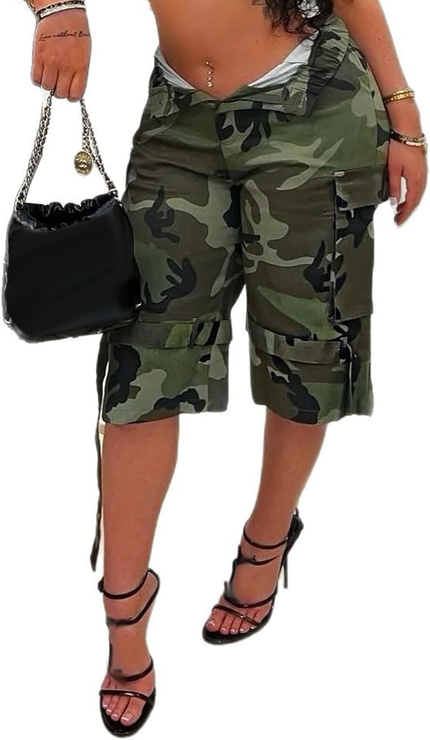 NRTHYE Womens High Waisted Camo Shorts Casual Trendy Short Pants Summer Shorts with Pockets