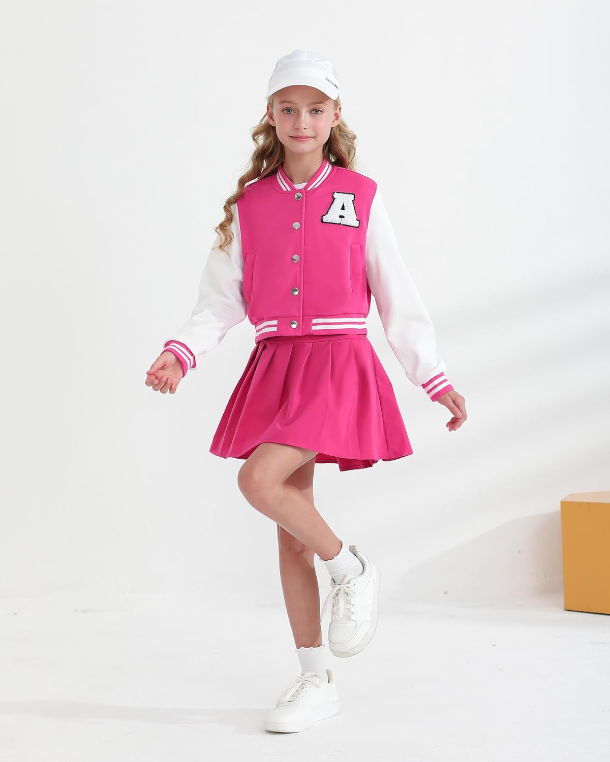 Girls 2 Piece Outfits Skirt Set Button up Jacket Sweatshirt and Pleated Mini Skirts Fall Winter Clothes Size 7-14Y