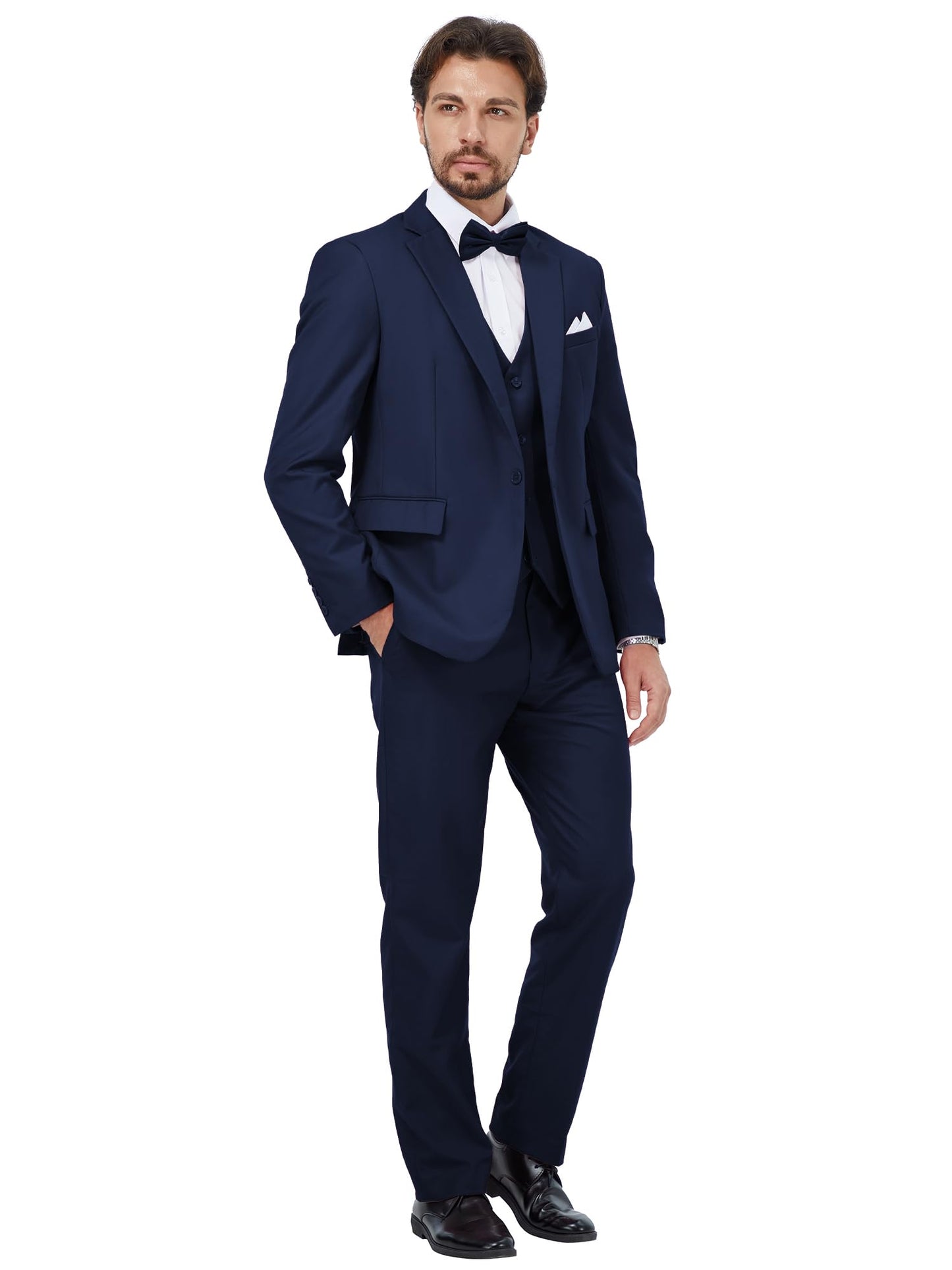 MAGE MALE Mens 3 Piece Suits Slim Fit Tuxedo Suit Set Soild Prom Wedding Suits One Button Blazer Vest Pants Set with Bow Tie