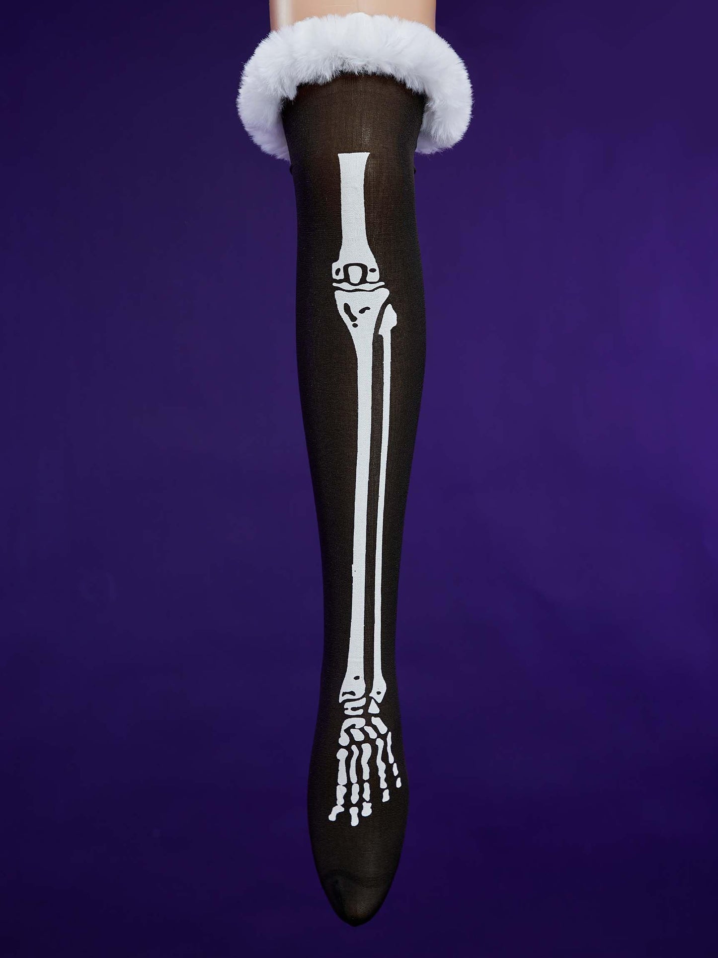 MEOWCOS Gothic Bodysuit Furry Hooded Black White Skull Pattern Halloween Costume Homewear with Tail and Socks