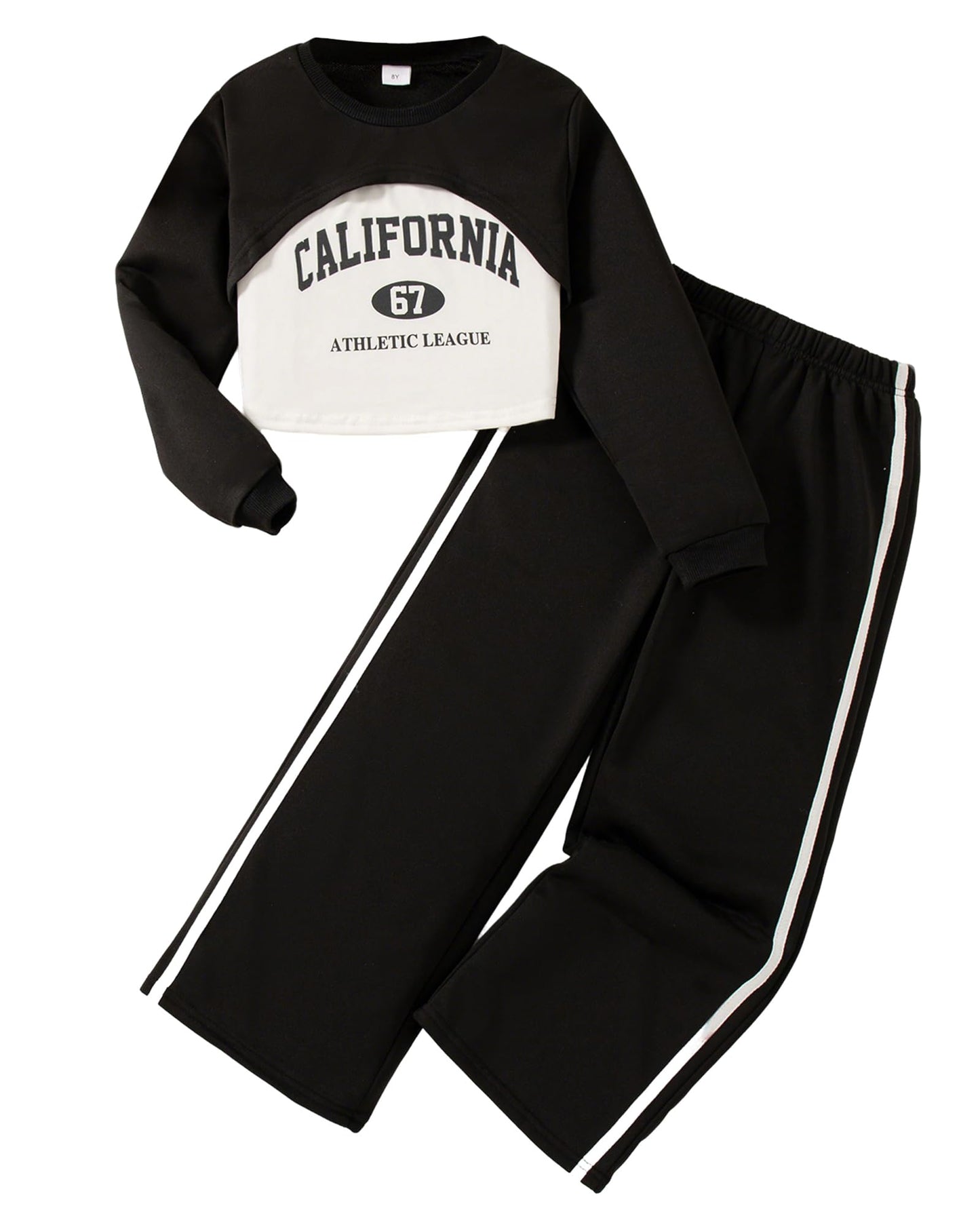 Girls 3 Piece Outfits Long Sleeve Crop Shirts & Cami Tops & Sweatpants Sets Fall Clothes Size 8-12Y