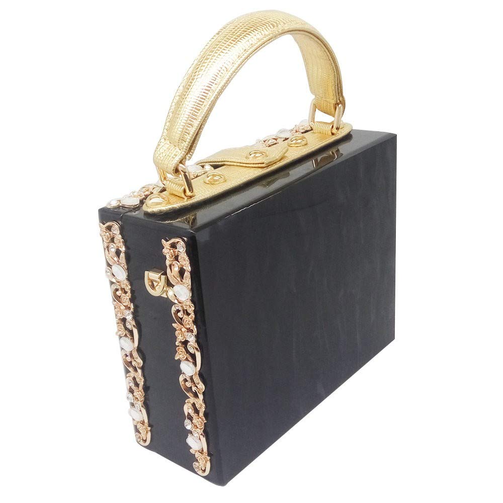 Boutique De FGG Acrylic & Flower Designer Shoulder Bags for Women Crossbody Bag Rhinestones Box Tote Evening Handbags,Small