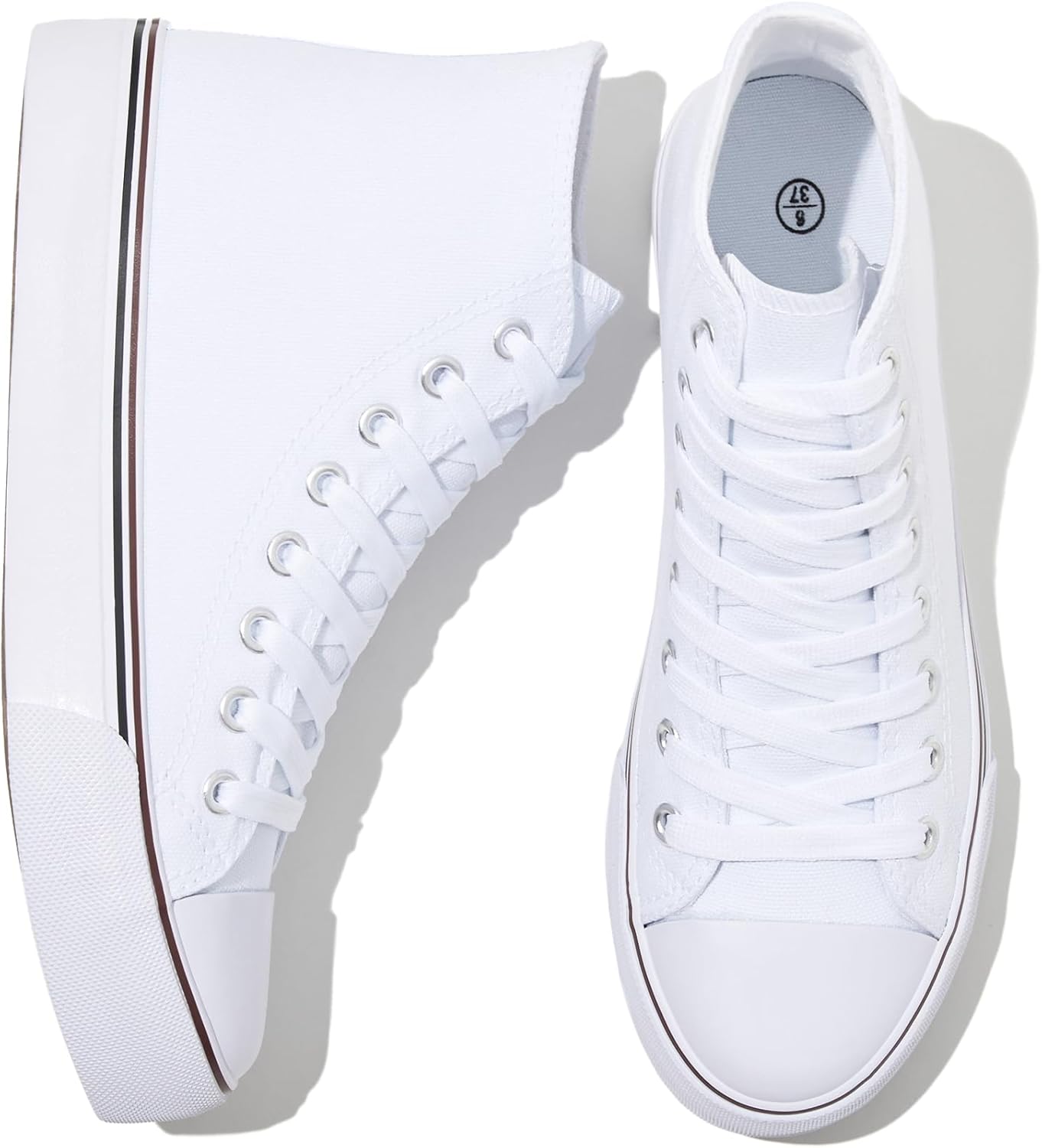 kufeiti Women's High Top Canvas Sneakers Canvas Shoes Lace up White Black Sneakers Casual Walking Shoes