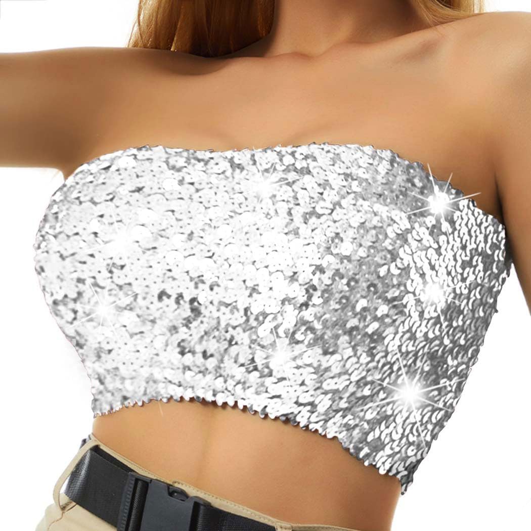 Nicute Sequin Tube Top Sparkly Crop Tops for Women