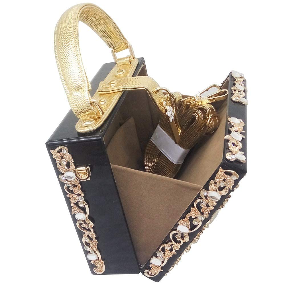 Boutique De FGG Acrylic & Flower Designer Shoulder Bags for Women Crossbody Bag Rhinestones Box Tote Evening Handbags,Small