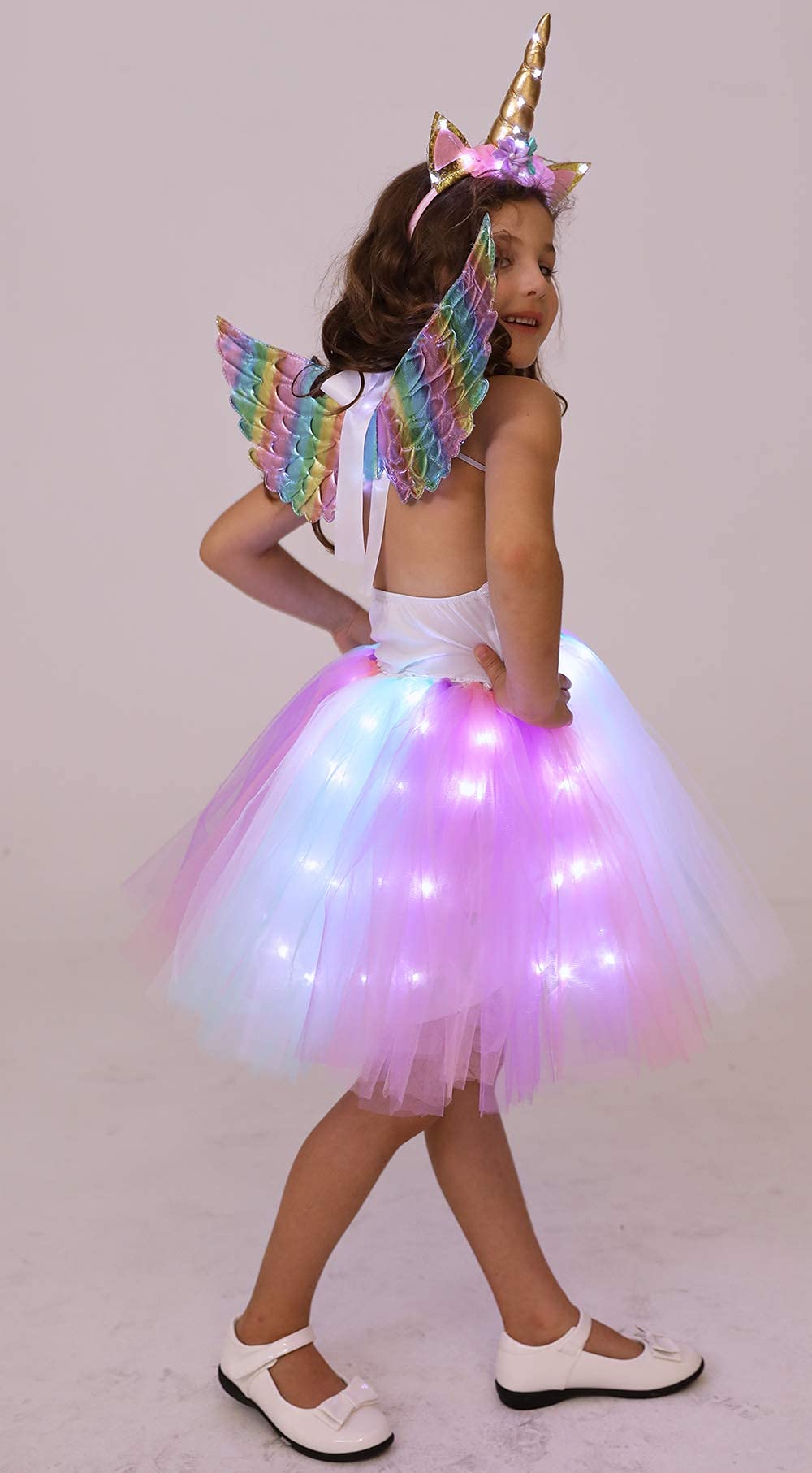 Soyoekbt Girls Unicorn Costume LED Light Up Unicorn Dress Birthday Party Princess Dress for Halloween Party