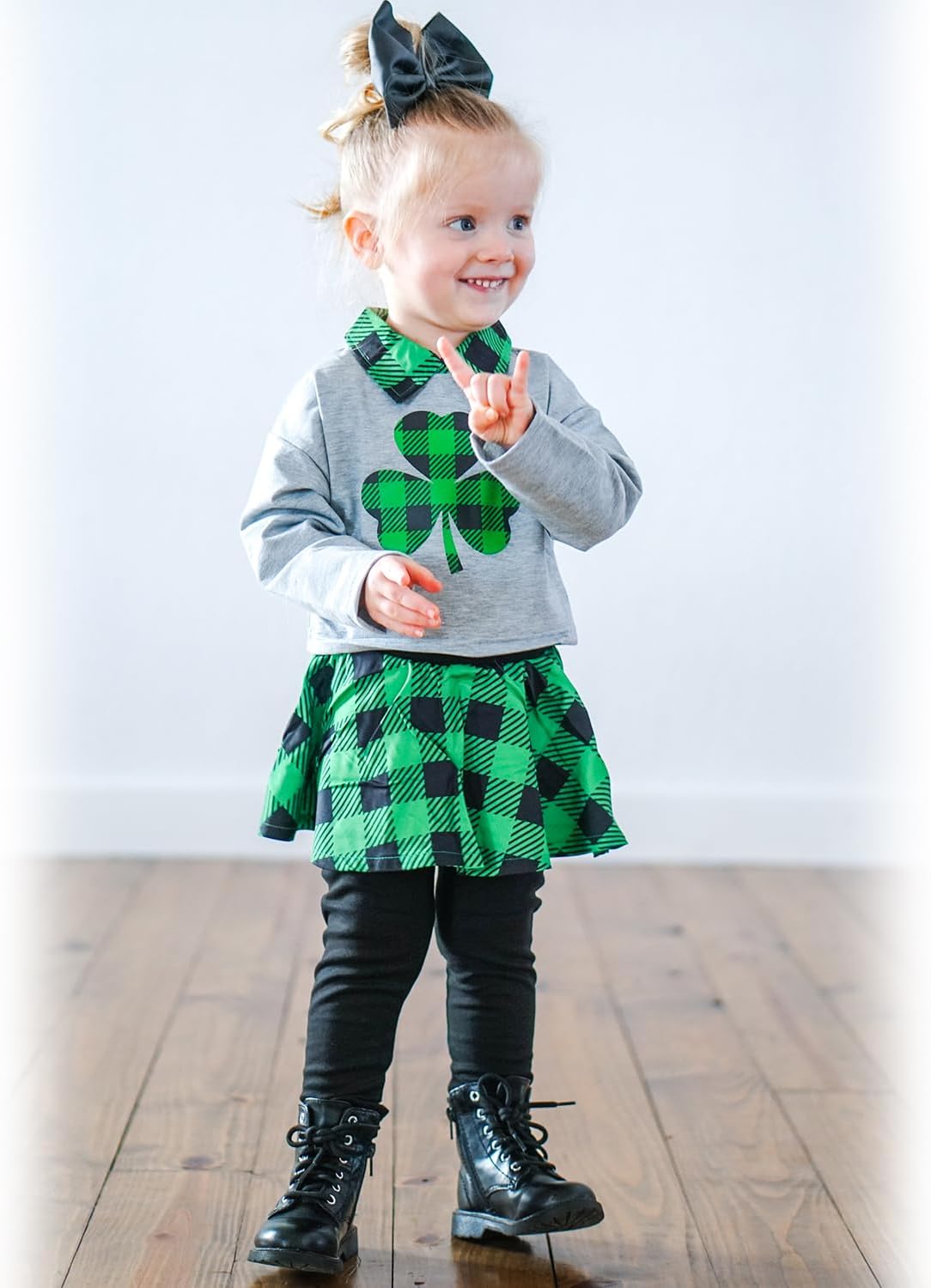 HINTINA Toddler Little Girl Letter Print Sweatshirt Top Plaid Skirt Pants Fall Winter Outfits