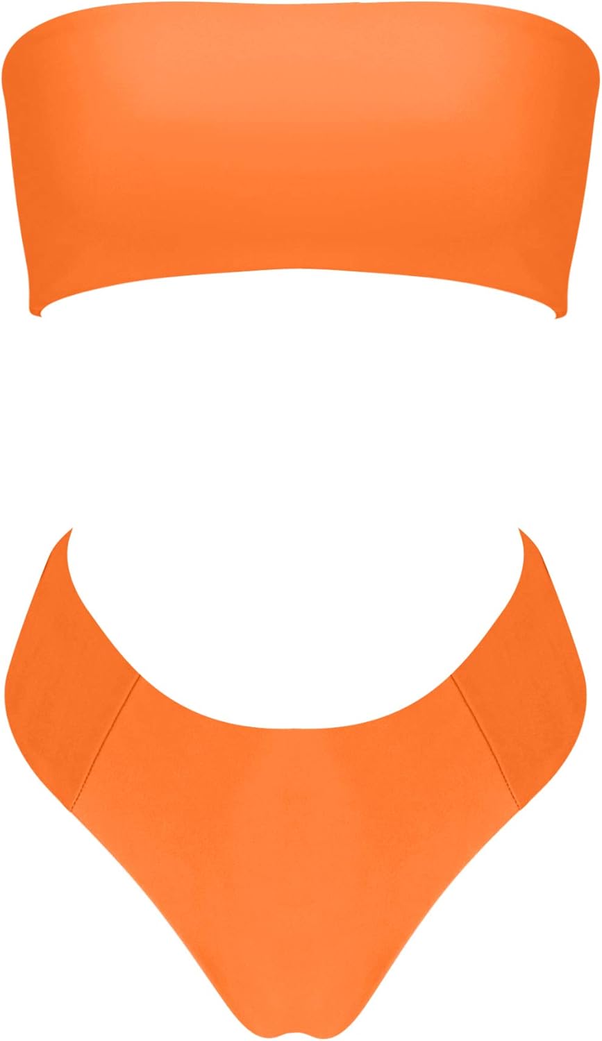 OMKAGI Women Bandeau Bikini Swimsuits Cheeky Off Shoulder Bathing Suit