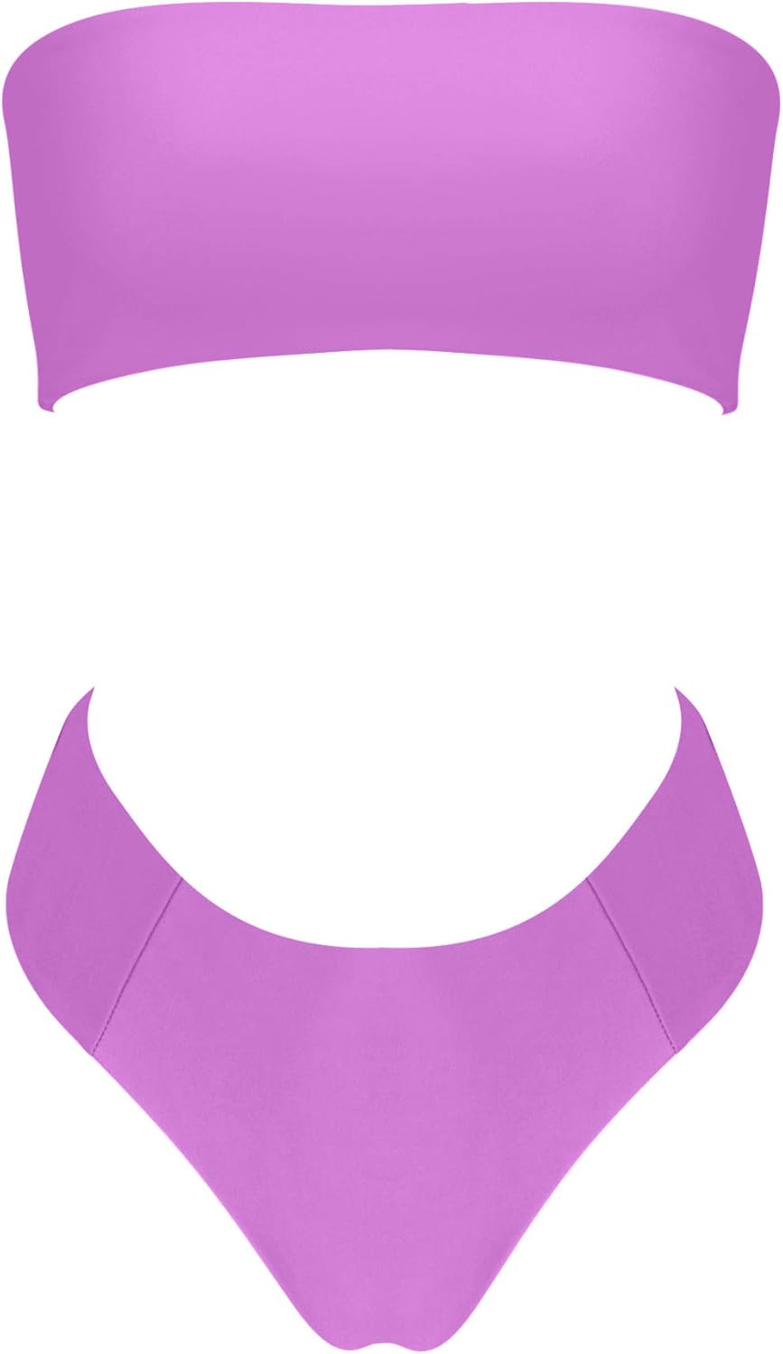 OMKAGI Women Bandeau Bikini Swimsuits Cheeky Off Shoulder Bathing Suit
