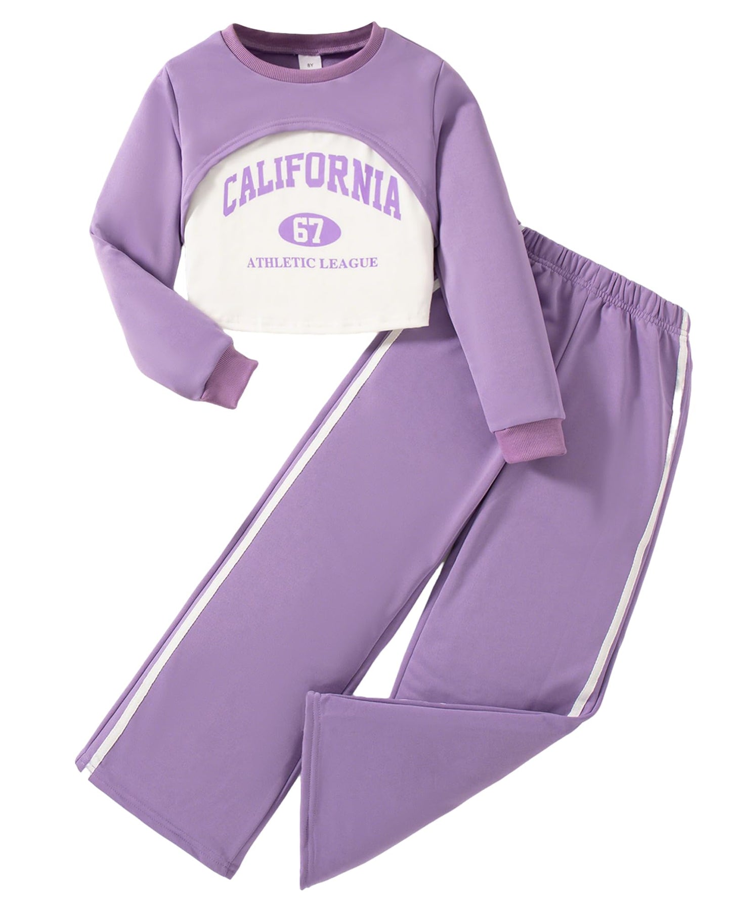 Girls 3 Piece Outfits Long Sleeve Crop Shirts & Cami Tops & Sweatpants Sets Fall Clothes Size 8-12Y