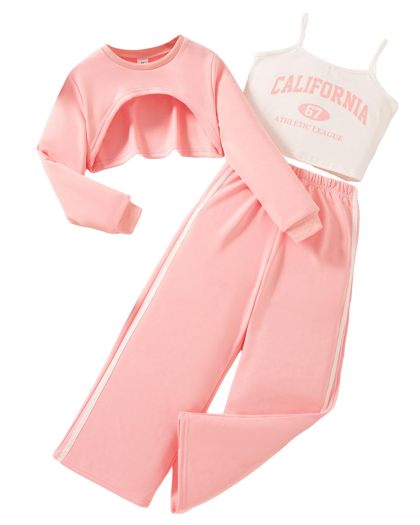 Girls 3 Piece Outfits Long Sleeve Crop Shirts & Cami Tops & Sweatpants Sets Fall Clothes Size 8-12Y