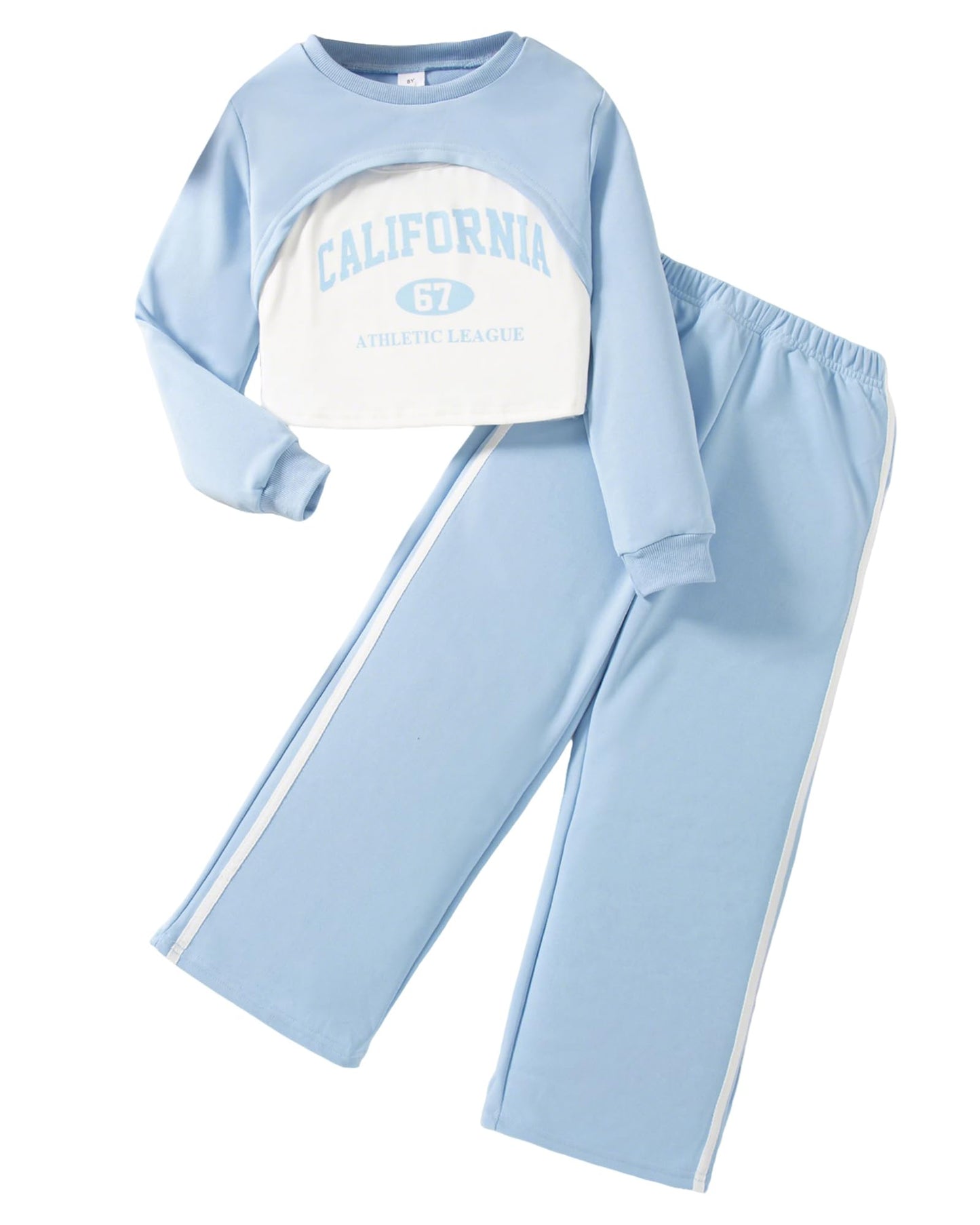 Girls 3 Piece Outfits Long Sleeve Crop Shirts & Cami Tops & Sweatpants Sets Fall Clothes Size 8-12Y