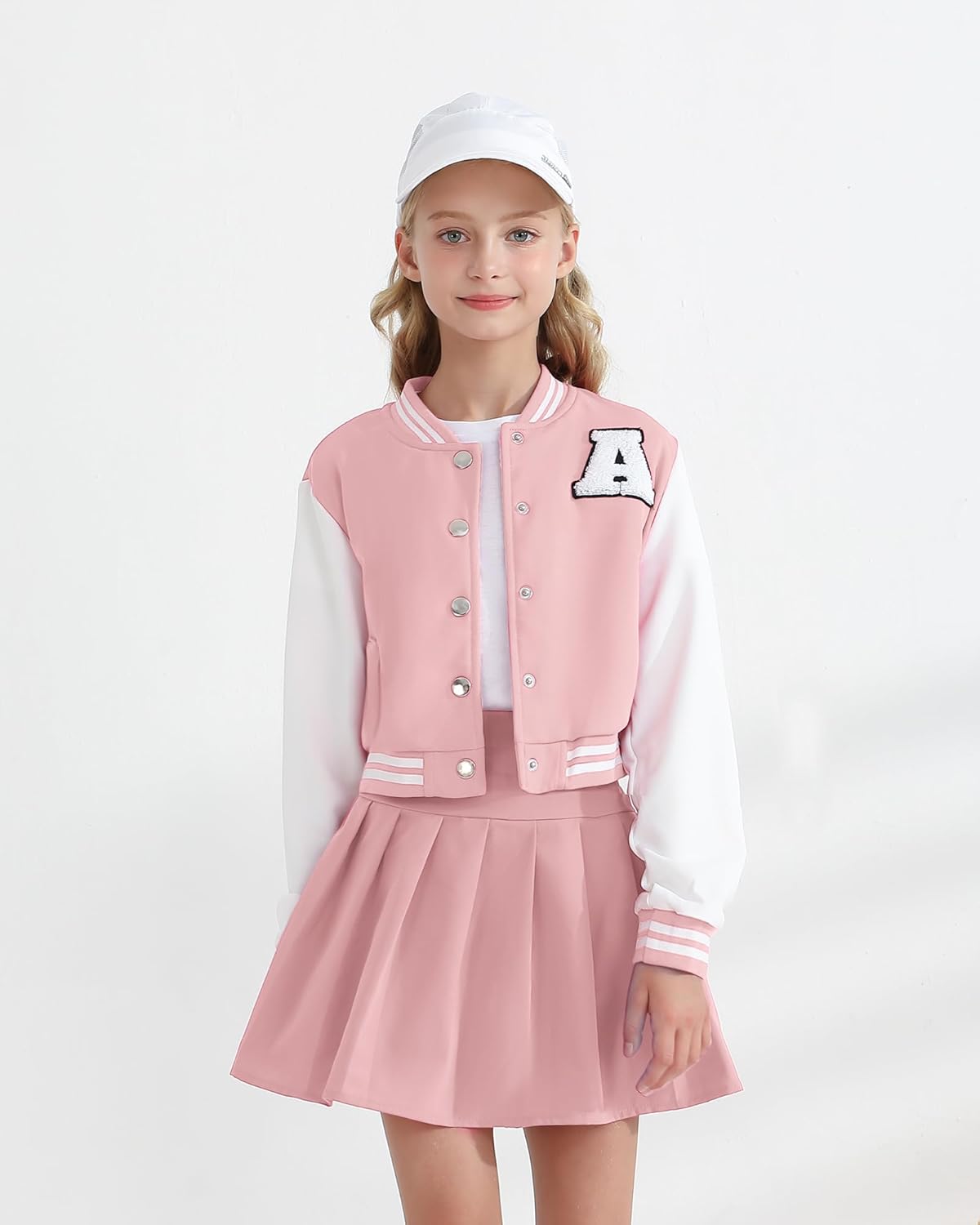 Girls 2 Piece Outfits Skirt Set Button up Jacket Sweatshirt and Pleated Mini Skirts Fall Winter Clothes Size 7-14Y