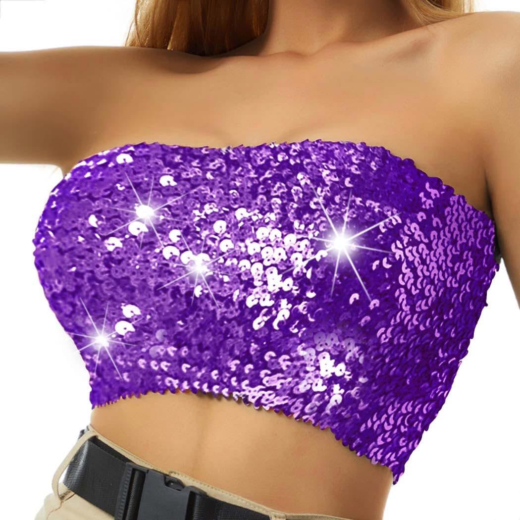 Nicute Sequin Tube Top Sparkly Crop Tops for Women