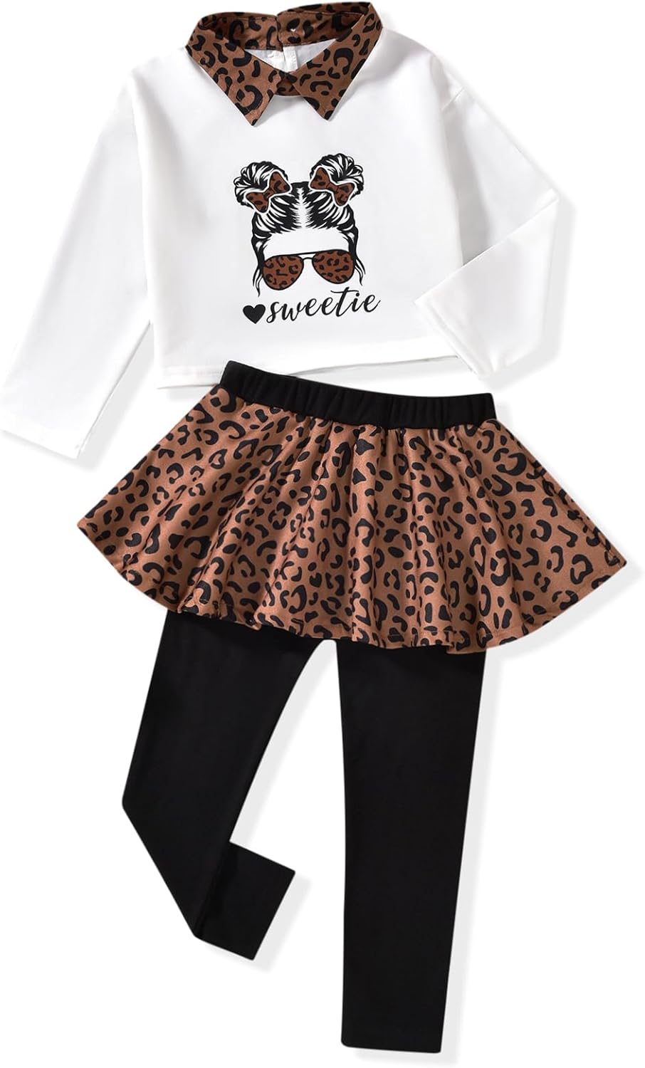 HINTINA Toddler Little Girl Letter Print Sweatshirt Top Plaid Skirt Pants Fall Winter Outfits