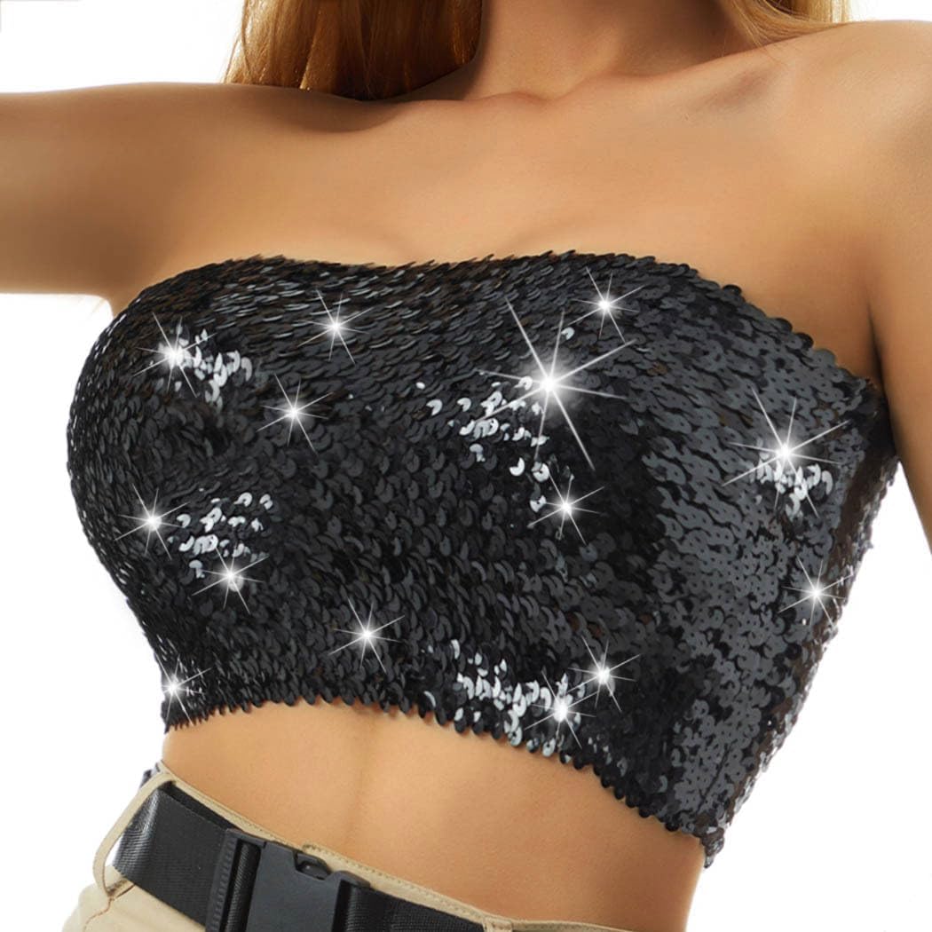Nicute Sequin Tube Top Sparkly Crop Tops for Women