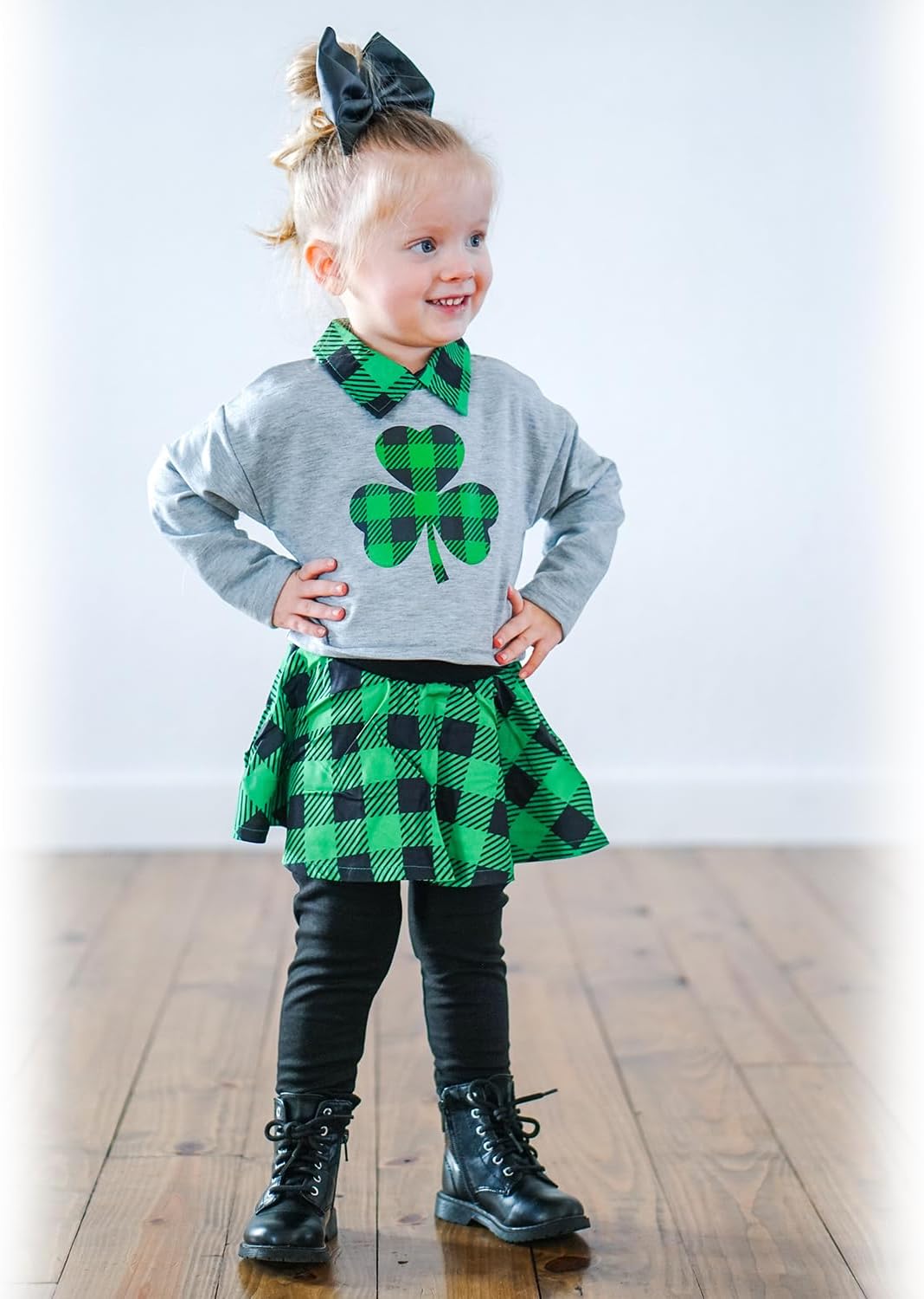 HINTINA Toddler Little Girl Letter Print Sweatshirt Top Plaid Skirt Pants Fall Winter Outfits