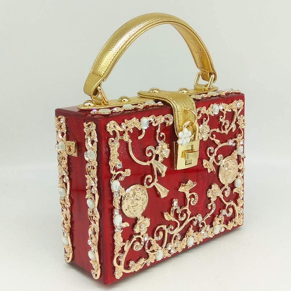 Boutique De FGG Acrylic & Flower Designer Shoulder Bags for Women Crossbody Bag Rhinestones Box Tote Evening Handbags,Small