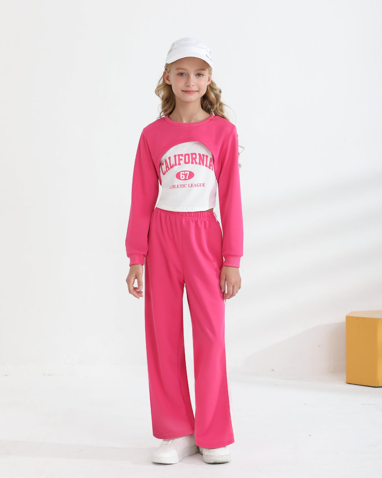 Girls 3 Piece Outfits Long Sleeve Crop Shirts & Cami Tops & Sweatpants Sets Fall Clothes Size 8-12Y