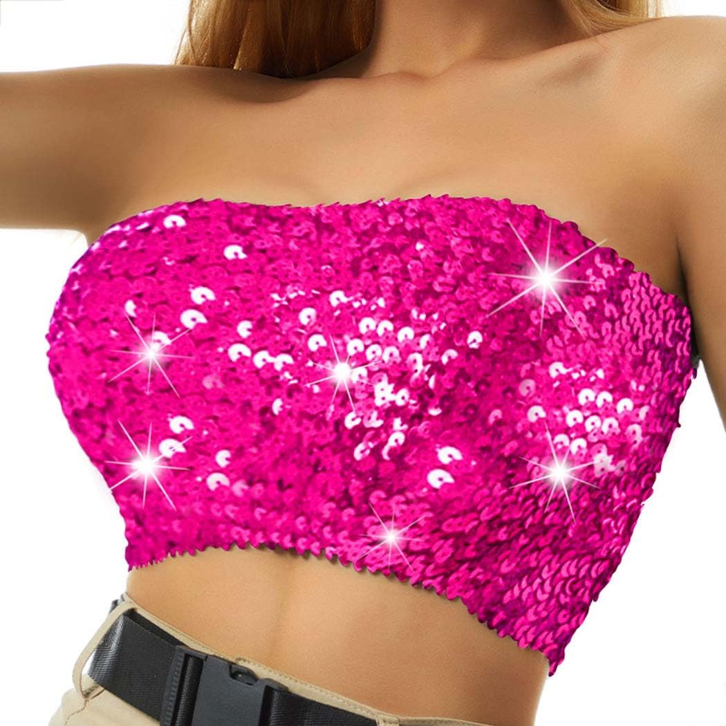 Nicute Sequin Tube Top Sparkly Crop Tops for Women