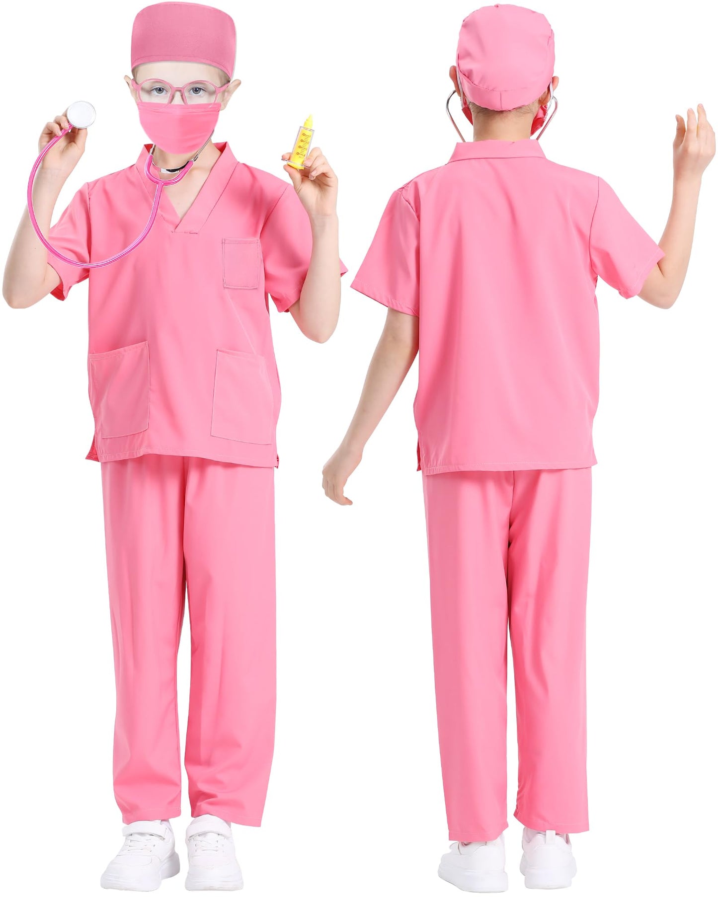 ICECUTE Doctor Costume for Kids Scrubs with Accessories,7Pcs Toddler Halloween Costume for Boy Girls,3-11 Years