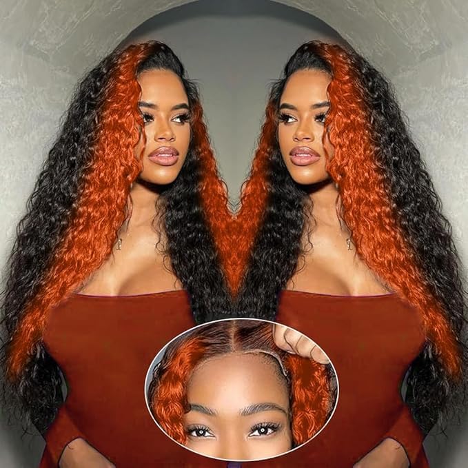 250 Density Curly Lace Front Wigs Human Hair Pre Plucked Hairline Glueless Wig 13x6 HD Lace Frontal Wigs for Women Ginger Orange Colored Ombre Wig Brazilian Virgin Hair 24 Inch