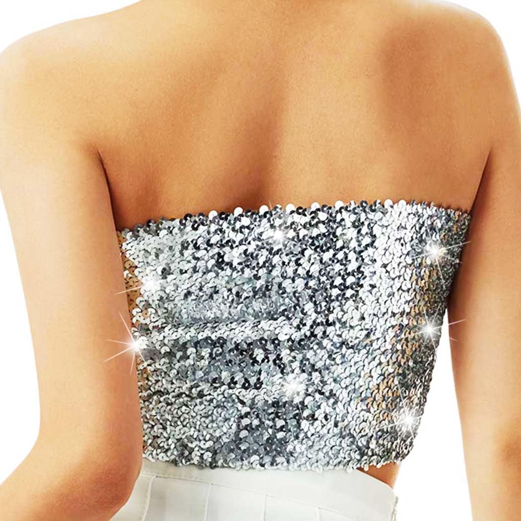 Nicute Sequin Tube Top Sparkly Crop Tops for Women