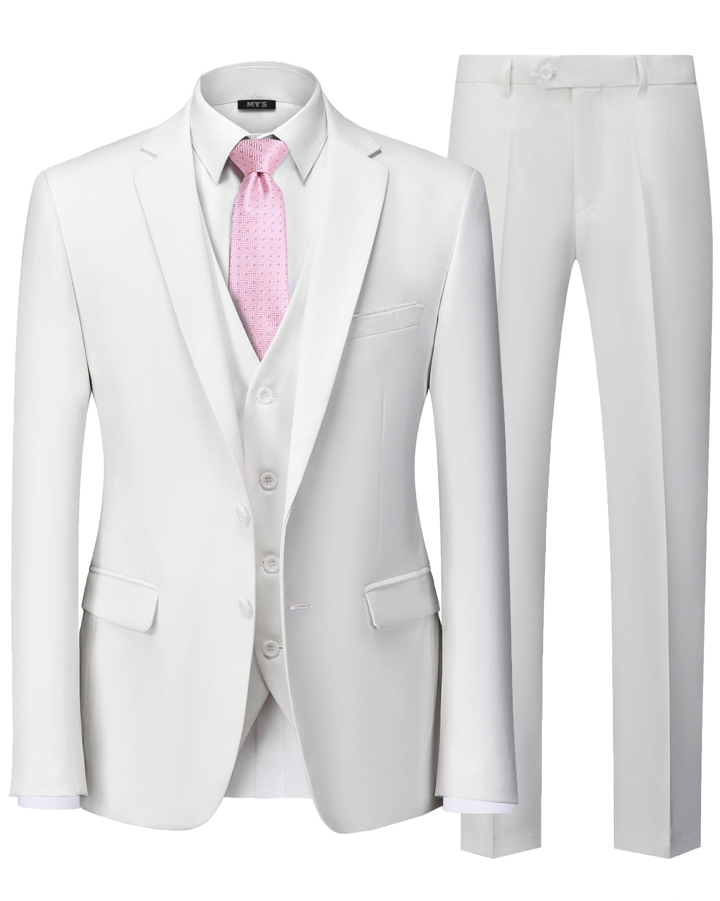 MY'S Men's 3 Piece Slim Fit Suit Set with Tie, 2 Button Blazer Jacket Vest & Pants, Business Wedding Party Prom Suit for Men