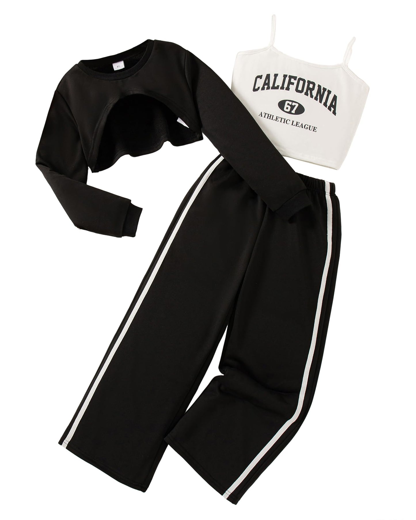Girls 3 Piece Outfits Long Sleeve Crop Shirts & Cami Tops & Sweatpants Sets Fall Clothes Size 8-12Y