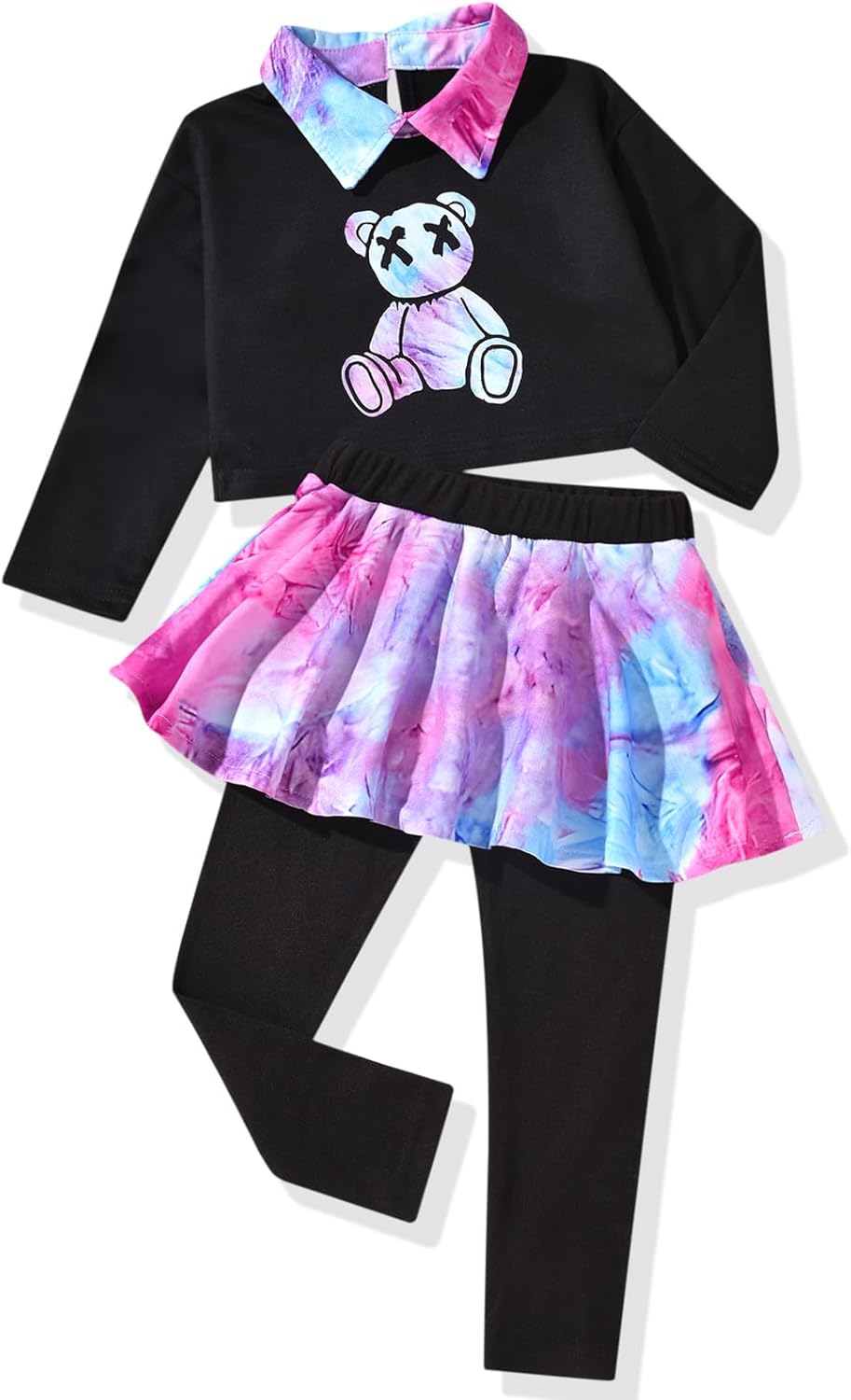 HINTINA Toddler Little Girl Letter Print Sweatshirt Top Plaid Skirt Pants Fall Winter Outfits