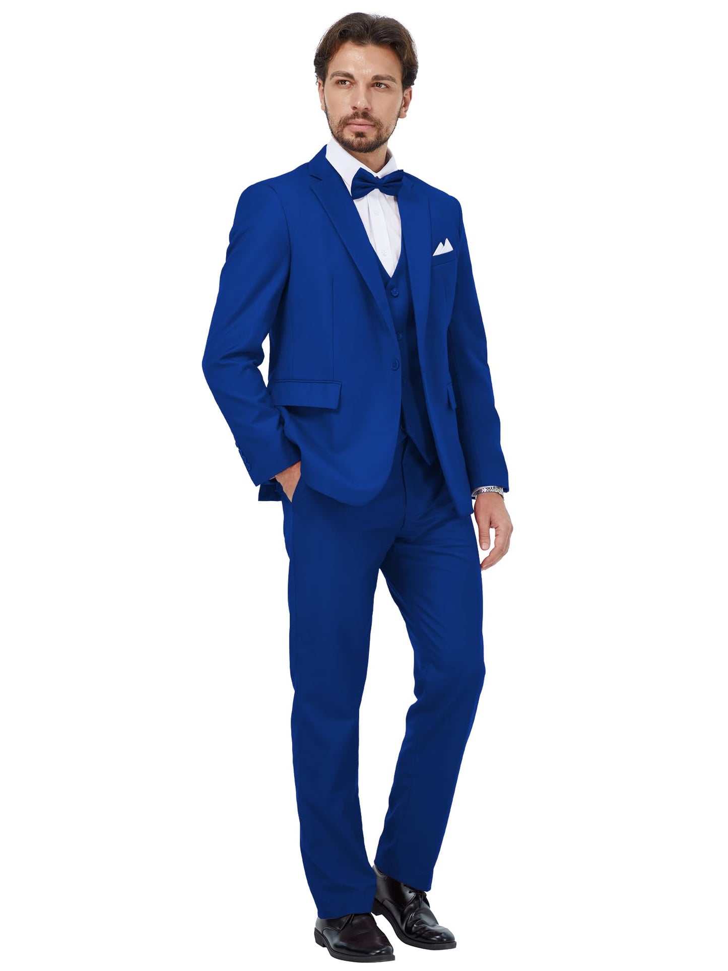 MAGE MALE Mens 3 Piece Suits Slim Fit Tuxedo Suit Set Soild Prom Wedding Suits One Button Blazer Vest Pants Set with Bow Tie