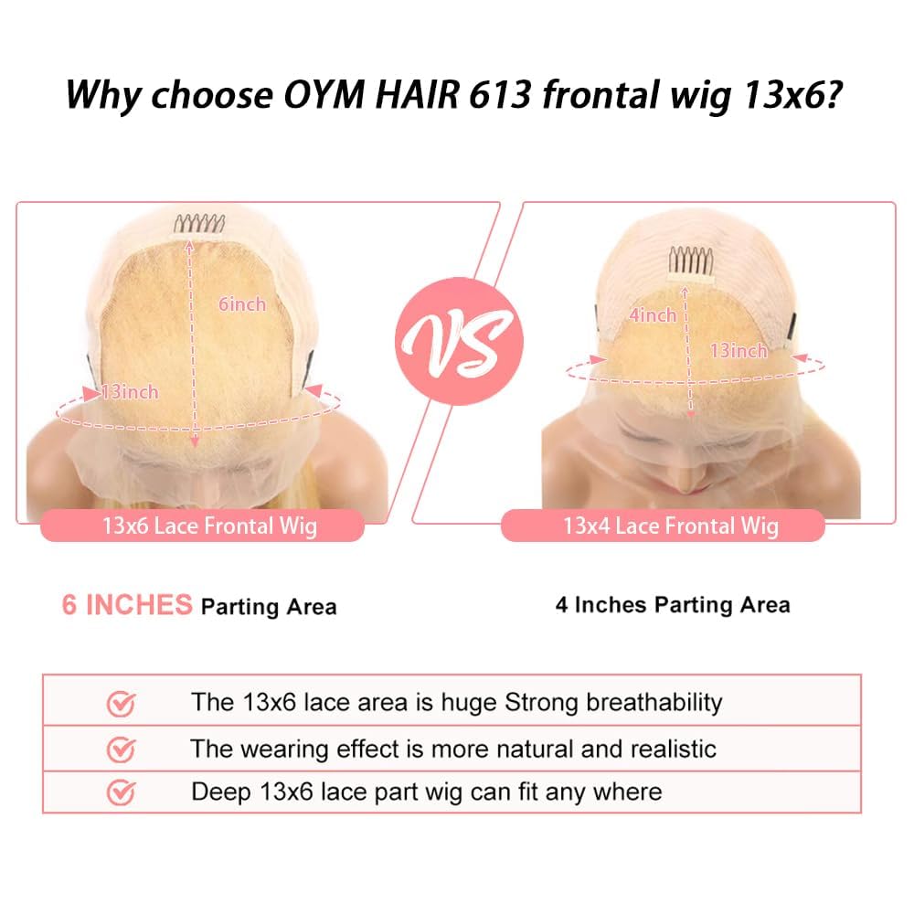 613 13x6 Lace Front Wig Human Hair 30 Inch Body Wave Blonde Wig, 200% Density Pre Plucked Blonde HD Lace Frontal Wig for Black Women